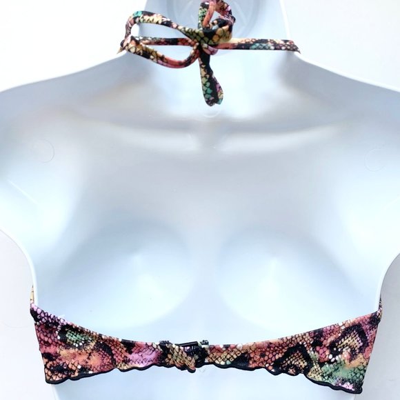 NWT SUNDAZED REPTILIA PRINTED NIXIE BRA SIZED HALTER BIKINI TOP - Picture 4 of 5